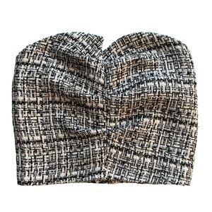 Yibo Black and White Tweed Strapless Bandeau Size S Neutral Minimalist Modern